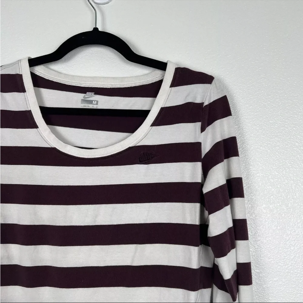 Nike Womens Striped Long Sleeve‎ Tee Maroon White Sz M